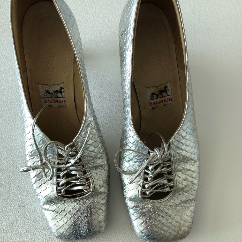 silver snakeskin heels
